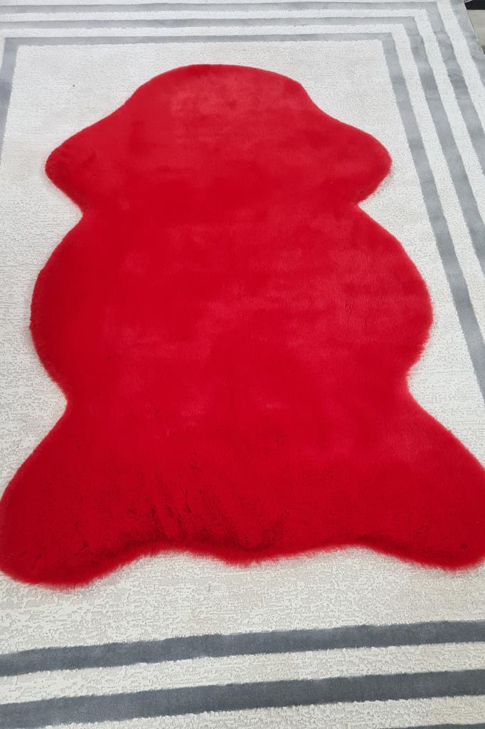 Rabbit Postu Tüylü Kaydırmaz Halı 80x150 Cm Kırmızı - 3