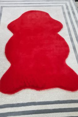 Rabbit Postu Tüylü Kaydırmaz Halı 80x150 Cm Kırmızı - 3