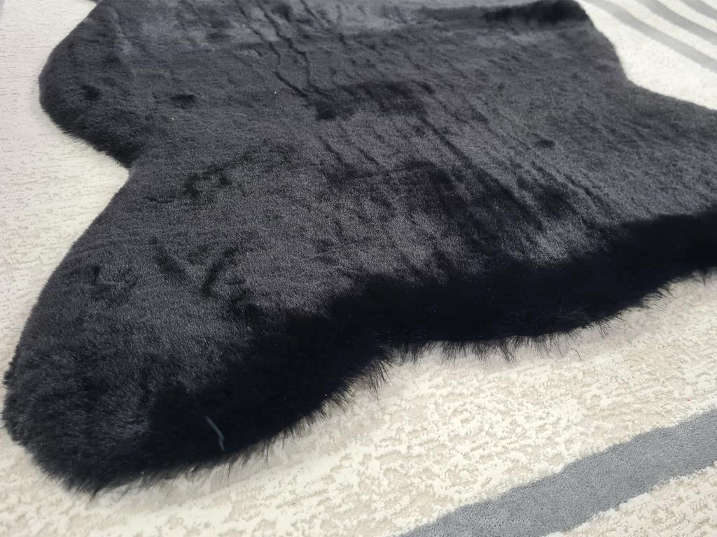 Rabbit Postu Tüylü Kaydırmaz Halı 80x150 Cm Siyah - 2