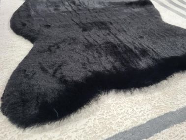 Rabbit Postu Tüylü Kaydırmaz Halı 80x150 Cm Siyah - 2