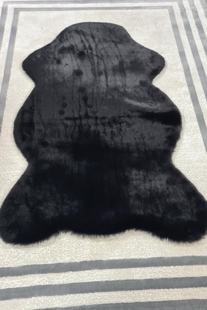 Rabbit Postu Tüylü Kaydırmaz Halı 80x150 Cm Siyah - 3