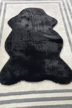 Rabbit Postu Tüylü Kaydırmaz Halı 80x150 Cm Siyah - 3