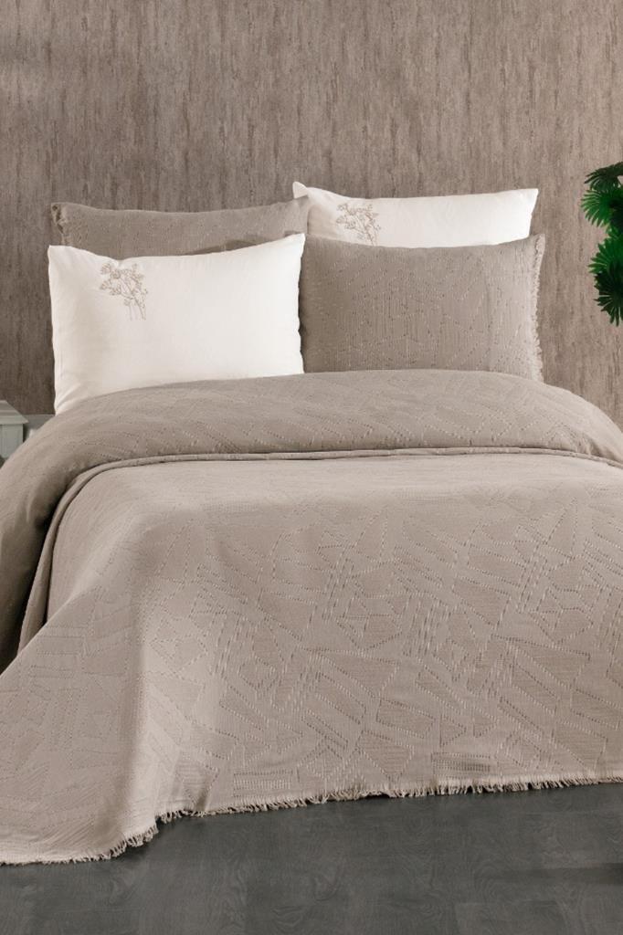 Relax 7 Parça %100 Pamuk Çift Kişilik Pikeli Nevresim Takımı Cappucino - 1