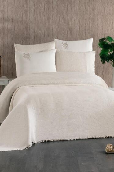 Relax 7 Parça %100 Pamuk Çift Kişilik Pikeli Nevresim Takımı Ekru - Çeyiz Diyarı