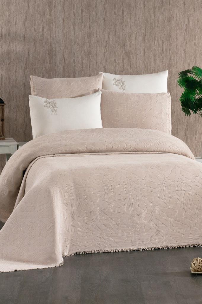 Relax 7 Parça %100 Pamuk Çift Kişilik Pikeli Nevresim Takımı Vizon - 1