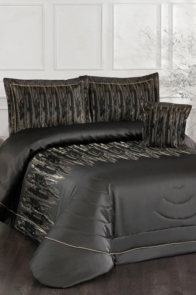 Reyes Elyaf Dolgulu Çift Kişilik 250x255 Cm Yatak Örtüsü Antrasit - 1