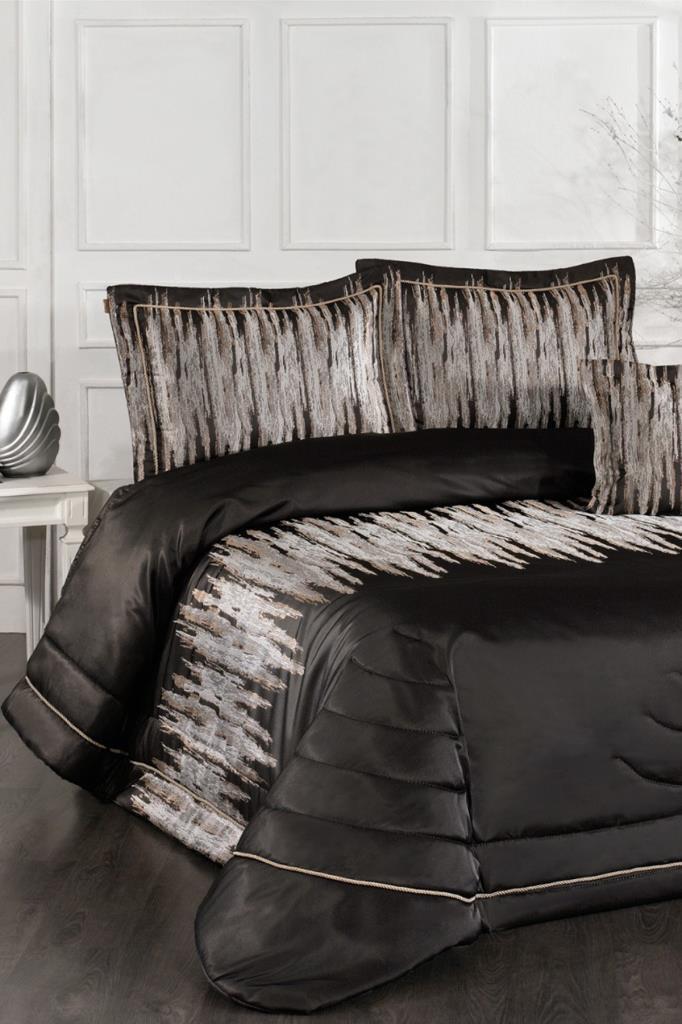 Reyes Elyaf Dolgulu Çift Kişilik 250x255 Cm Yatak Örtüsü Siyah - 1