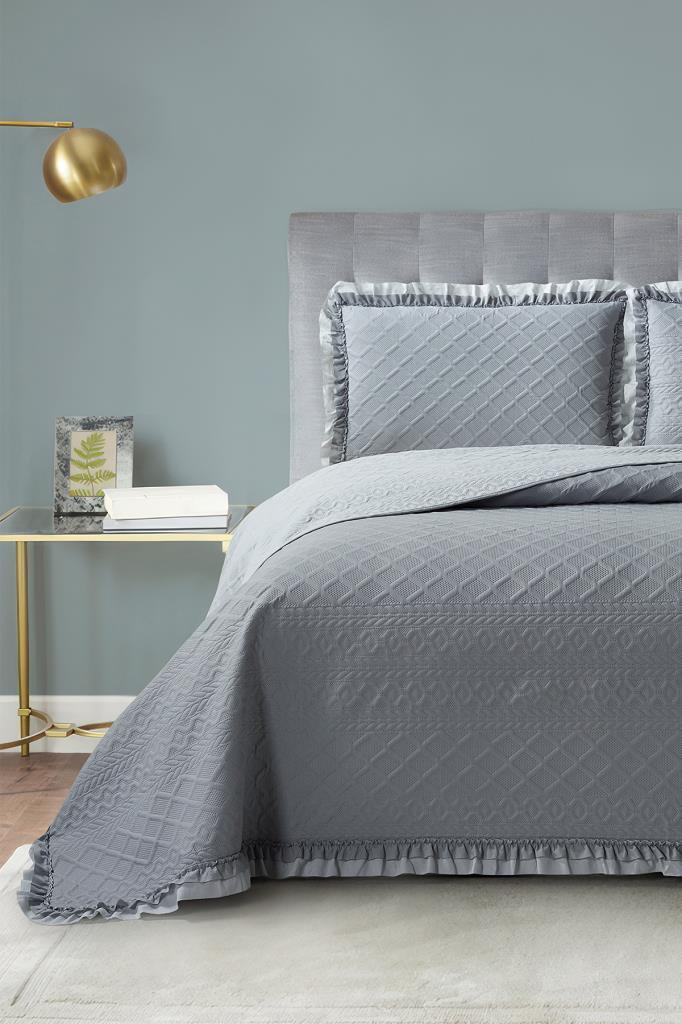 Roma Elyaf Dolgulu Çift Kişilik 240x260 Cm Yatak Örtüsü Antrasit - 1