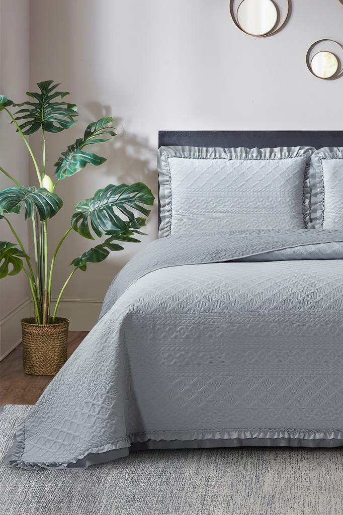 Roma Elyaf Dolgulu Çift Kişilik 240x260 Cm Yatak Örtüsü Gri - 1