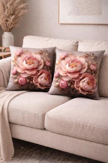 Rose Baskılı 2li Kırlent Kılıfı 40x40 cm - Çeyiz Diyarı