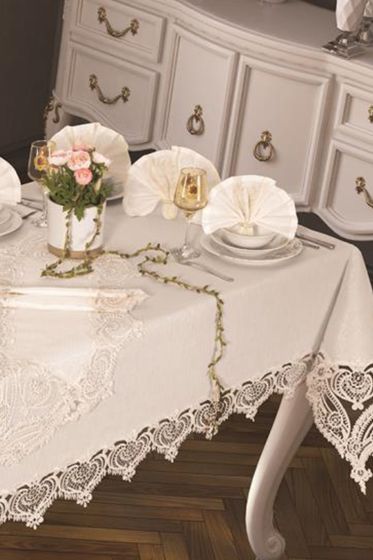 Rose Heart Masa Örtüsü 26 Parça Krem - Çeyiz Diyarı