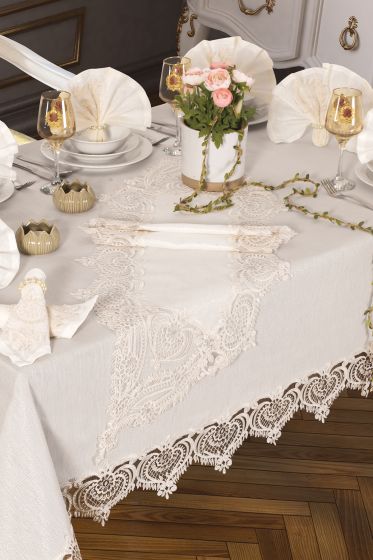 Rose Heart Masa Örtüsü 26 Parça Krem - Çeyiz Diyarı (1)