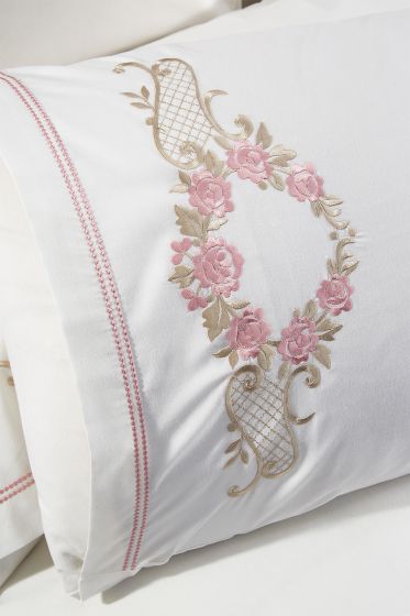 Rose Nakışlı 6 Parça Nevresim Takımı Krem - Çeyiz Diyarı (1)