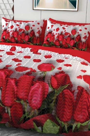 Rose Rain Mikro Saten 3D Dijital Baskılı Dört Mevsim Çift Kişilik Nevresim Takımı - Çeyiz Diyarı