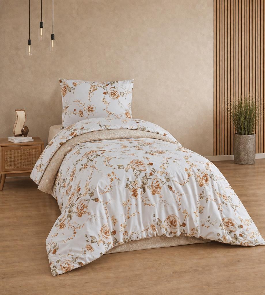 Rose Tek Kişilik Nevresim Takımı Bej - 1