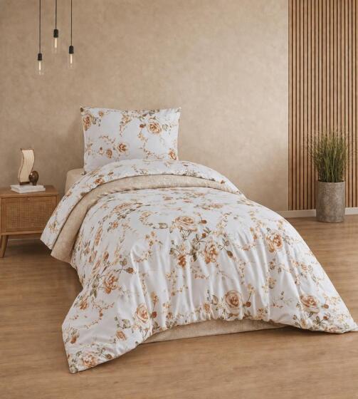 Rose Tek Kişilik Nevresim Takımı Bej - Çeyiz Diyarı