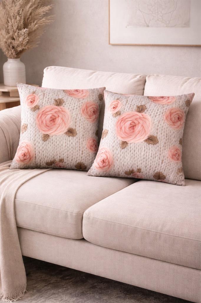 Rosella Baskılı 2li Kırlent Kılıfı 40x40 cm - 1