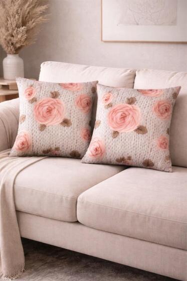 Rosella Baskılı 2li Kırlent Kılıfı 40x40 cm - Çeyiz Diyarı