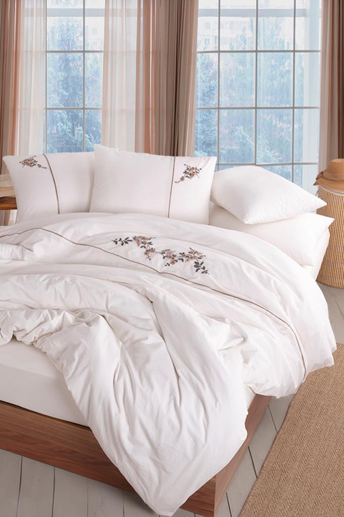 Roya 6 Parça %100 Pamuk Çift Kişilik Nevresim Takımı Bej - 2