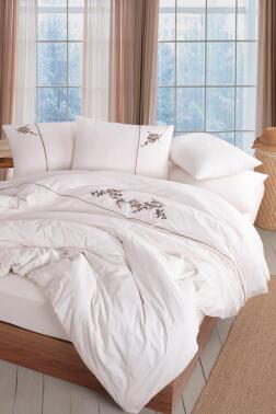 Roya 6 Parça %100 Pamuk Çift Kişilik Nevresim Takımı Bej - 2