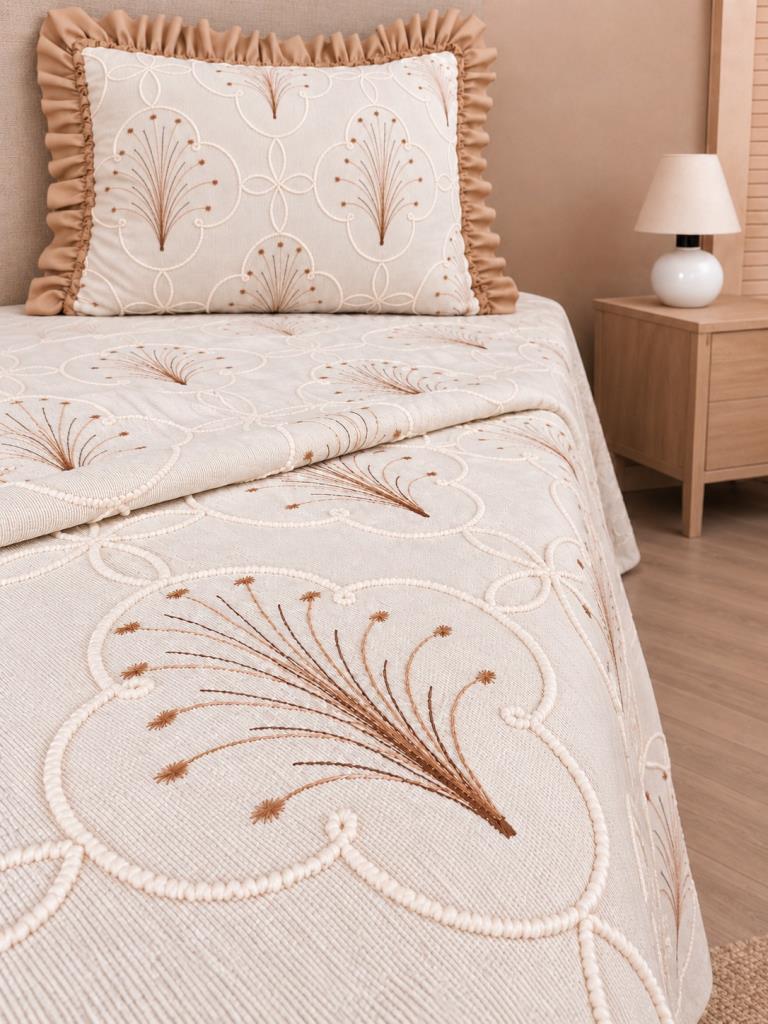 Ruffle Sonay Nakışlı Şönil 2 Parça Tek Kişilik Yatak Örtüsü - 3