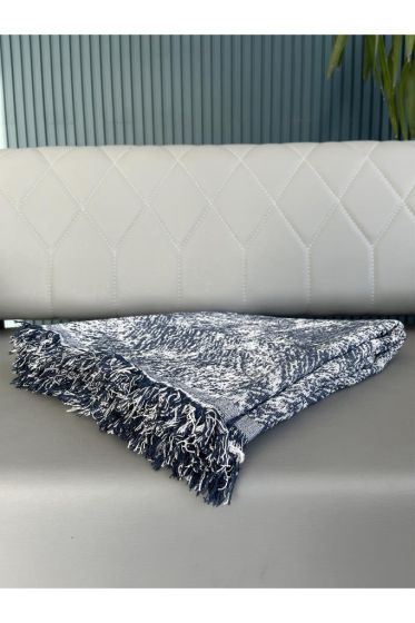 Saçaklı Lüks Koltuk Örtüsü 170x220 Cm Mavi - Çeyiz Diyarı (1)