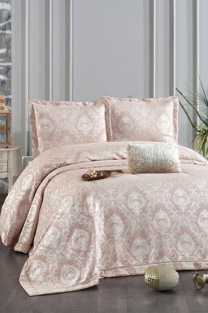 Safir Şönil Çift Kişilik Yatak Örtüsü 260x260 cm Somon - 1