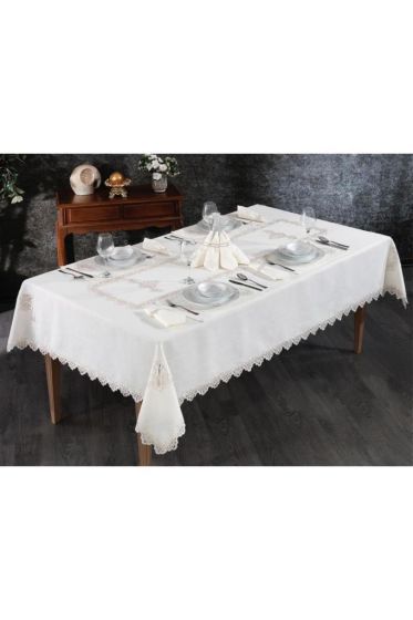 Sahra Fransız Dantelli Yemek Takımı - 26 Parça Krem - Çeyiz Diyarı (1)