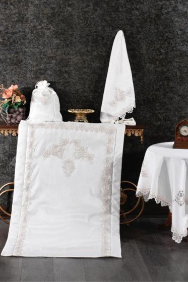 Sahra Kadife Seccade Seti Krem - Çeyiz Diyarı