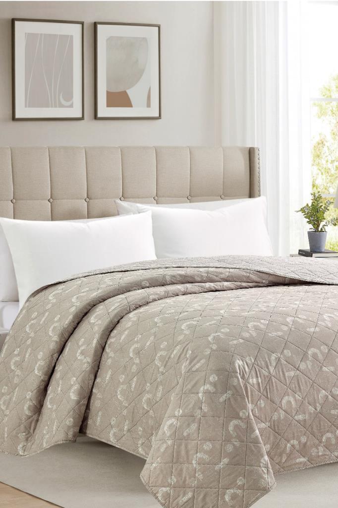 Sakura Elyaf Dolgulu Çift Taraflı Tek Kişilik 160x220 cm Kırlentsiz Tek Pike Bej - 1