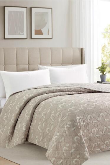 Sakura Elyaf Dolgulu Çift Taraflı Tek Kişilik 160x220 cm Kırlentsiz Tek Pike Bej - Çeyiz Diyarı