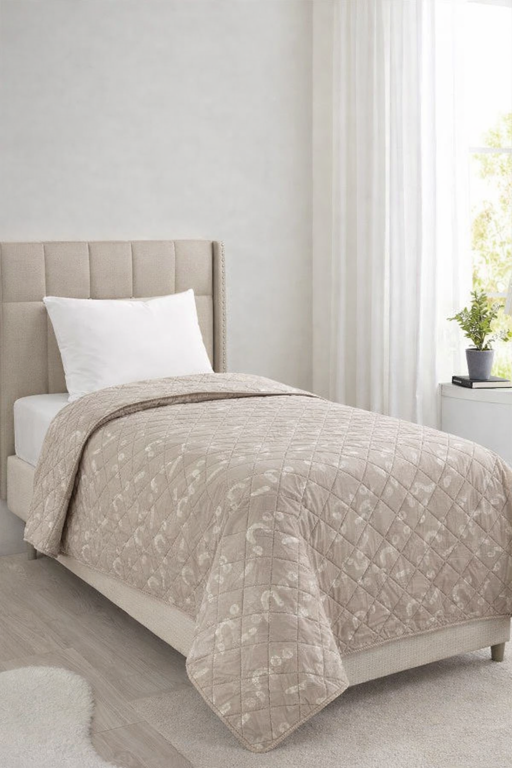 Sakura Elyaf Dolgulu Çift Taraflı Tek Kişilik 160x220 cm Kırlentsiz Tek Pike Bej - 1