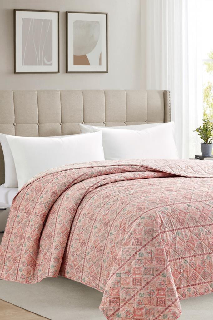 Sakura Elyaf Dolgulu Çift Taraflı Tek Kişilik 160x220 cm Kırlentsiz Tek Pike Gül Kurusu - 1