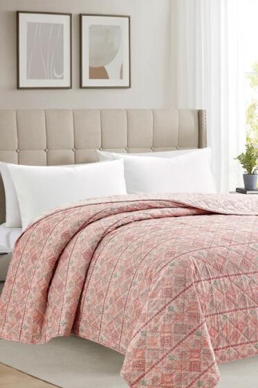 Sakura Elyaf Dolgulu Çift Taraflı Tek Kişilik 160x220 cm Kırlentsiz Tek Pike Gül Kurusu - Çeyiz Diyarı