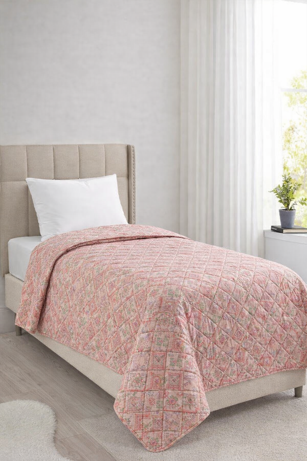 Sakura Elyaf Dolgulu Çift Taraflı Tek Kişilik 160x220 cm Kırlentsiz Tek Pike Gül Kurusu - 1