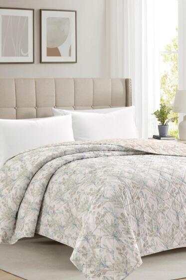 Sakura Elyaf Dolgulu Çift Taraflı Tek Kişilik 160x220 cm Kırlentsiz Tek Pike Krem - Çeyiz Diyarı