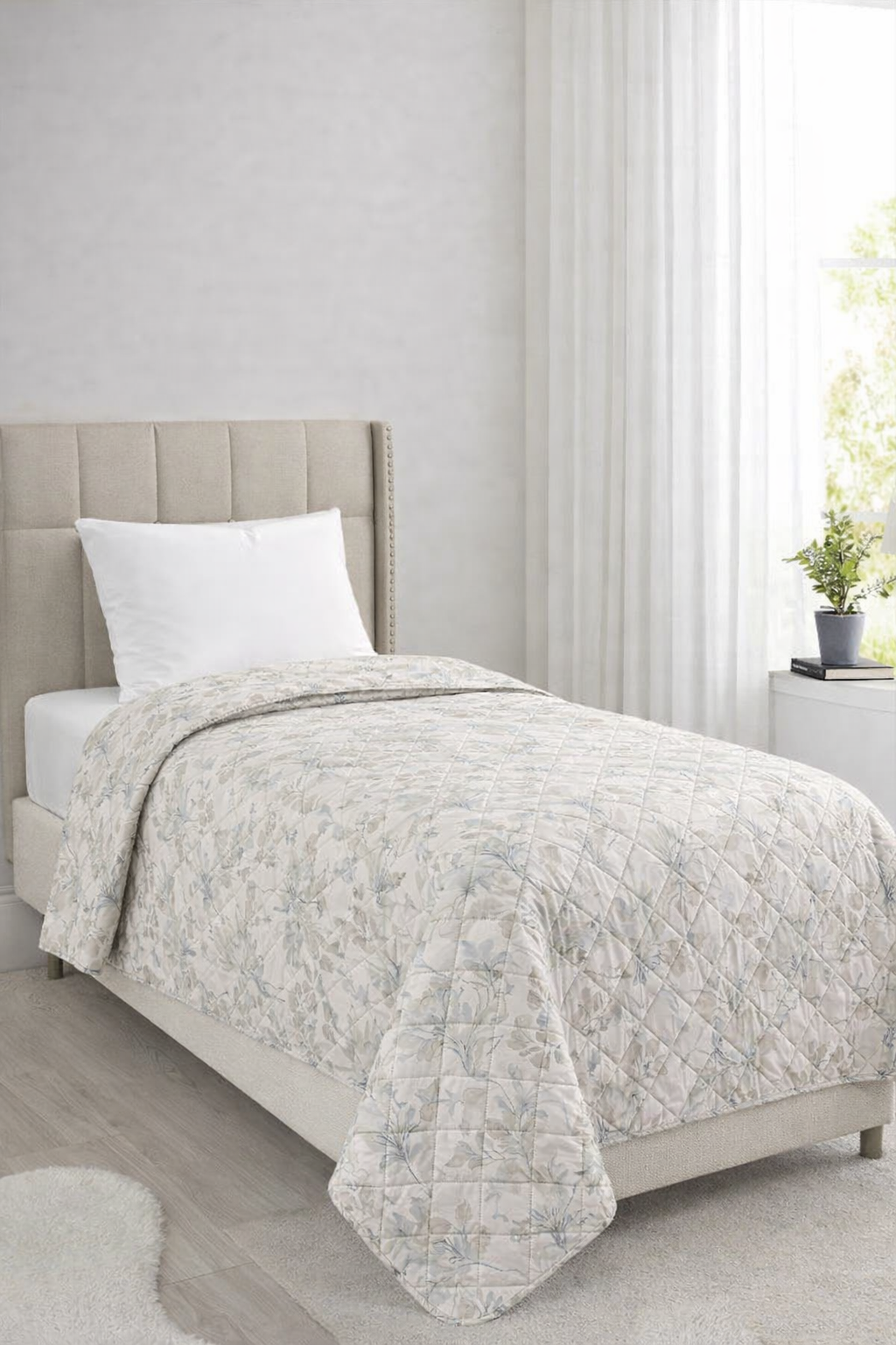 Sakura Elyaf Dolgulu Çift Taraflı Tek Kişilik 160x220 cm Kırlentsiz Tek Pike Krem - 1