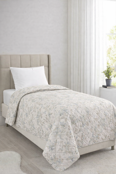 Sakura Elyaf Dolgulu Çift Taraflı Tek Kişilik 160x220 cm Kırlentsiz Tek Pike Krem - Çeyiz Diyarı