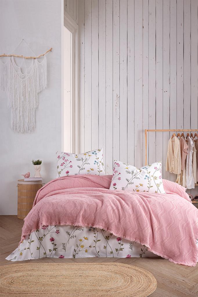 Şalemar 4 Parça Çift Kişilik Pike Takımı Pudra - 1