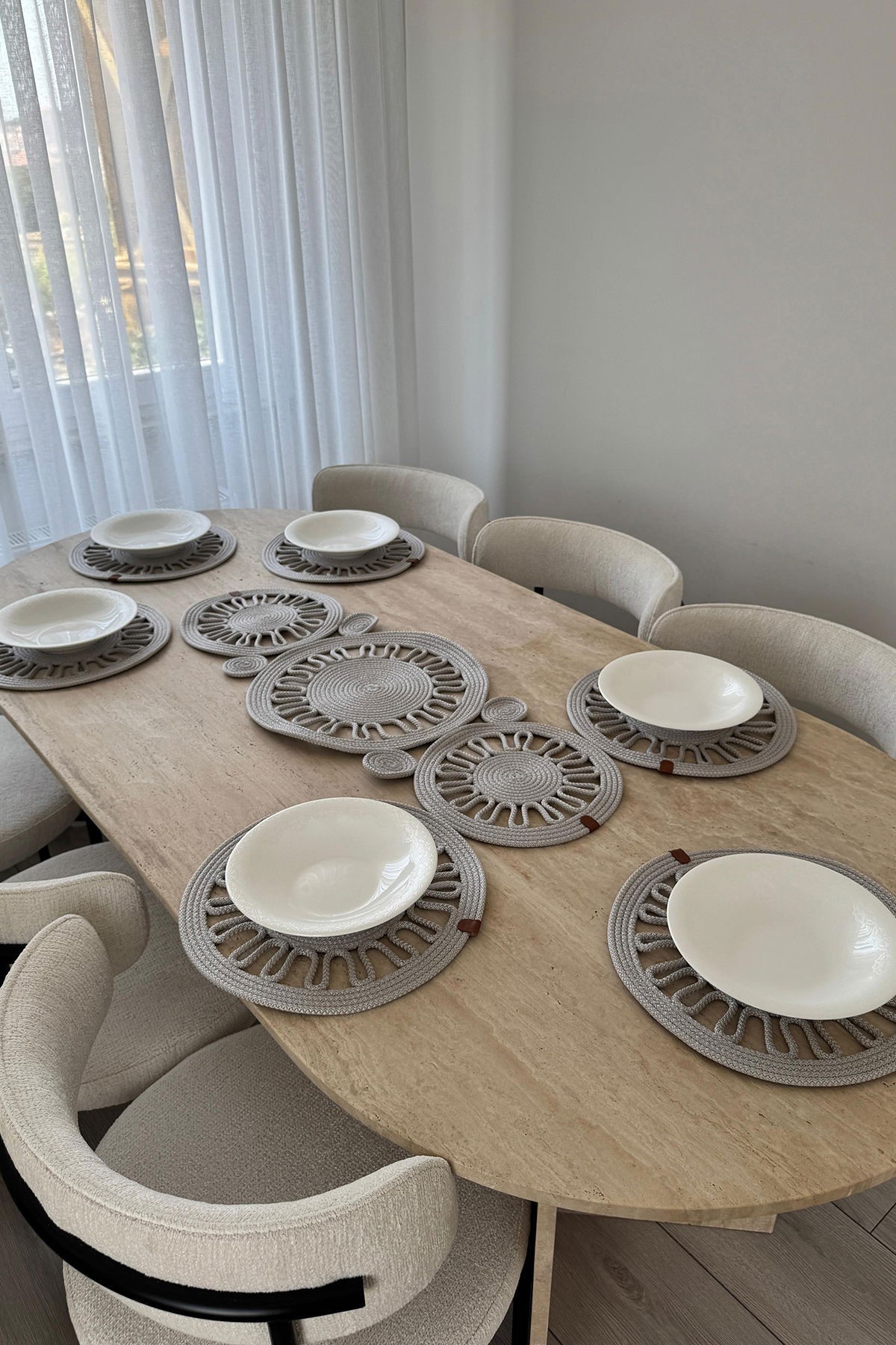 Salin Lüks Jüt 7 Parça Yemek Takımı Açık Gri - 1