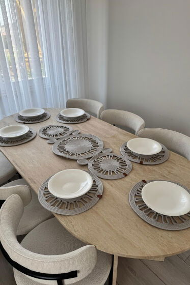 Salin Lüks Jüt 7 Parça Yemek Takımı Açık Gri - Çeyiz Diyarı