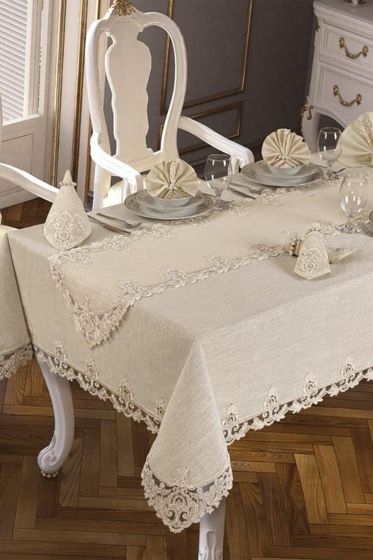 Saltanat Masa Örtüsü 26 Parça Krem - Çeyiz Diyarı