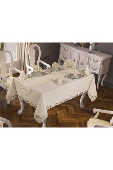 Saltanat Masa Örtüsü 26 Parça Krem - Çeyiz Diyarı (1)