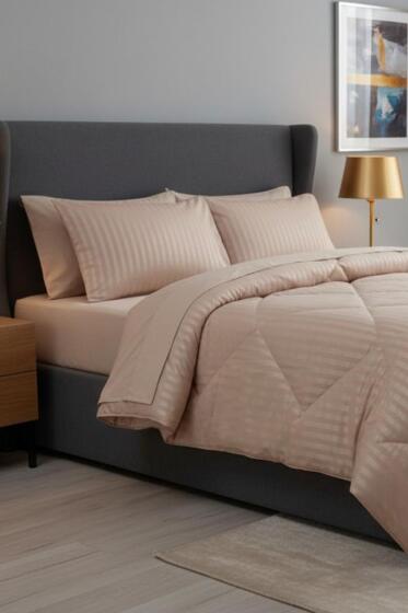 Satin Pollysaten Comforter Çift Kişilik Yorgan Seti Açık Kahve - Çeyiz Diyarı