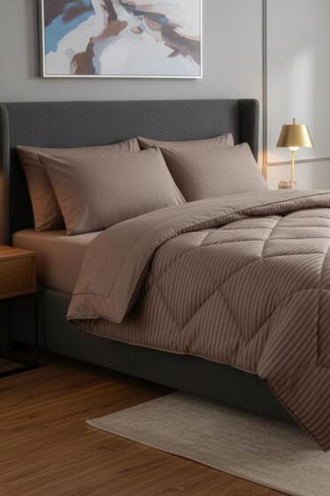 Satin Pollysaten Comforter Çift Kişilik Yorgan Seti Cappucino - Çeyiz Diyarı