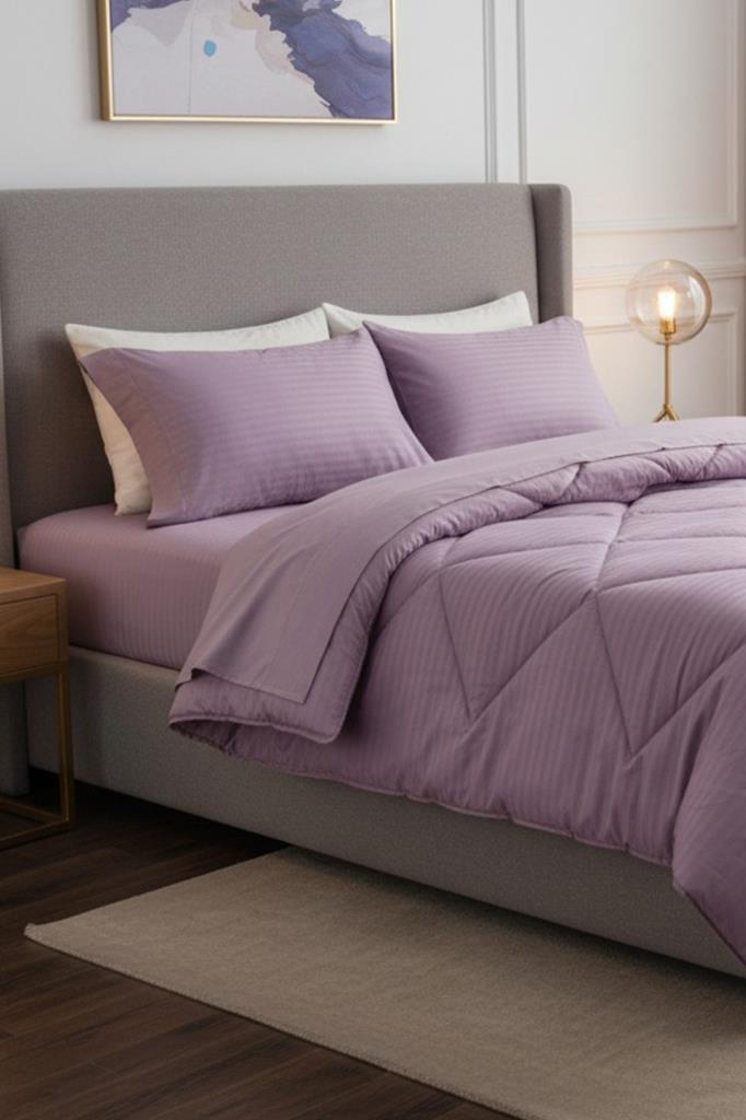 Satin Pollysaten Comforter Çift Kişilik Yorgan Seti Gül Kurusu - 1