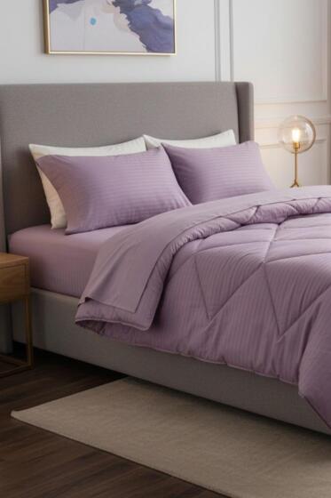 Satin Pollysaten Comforter Çift Kişilik Yorgan Seti Gül Kurusu - Çeyiz Diyarı