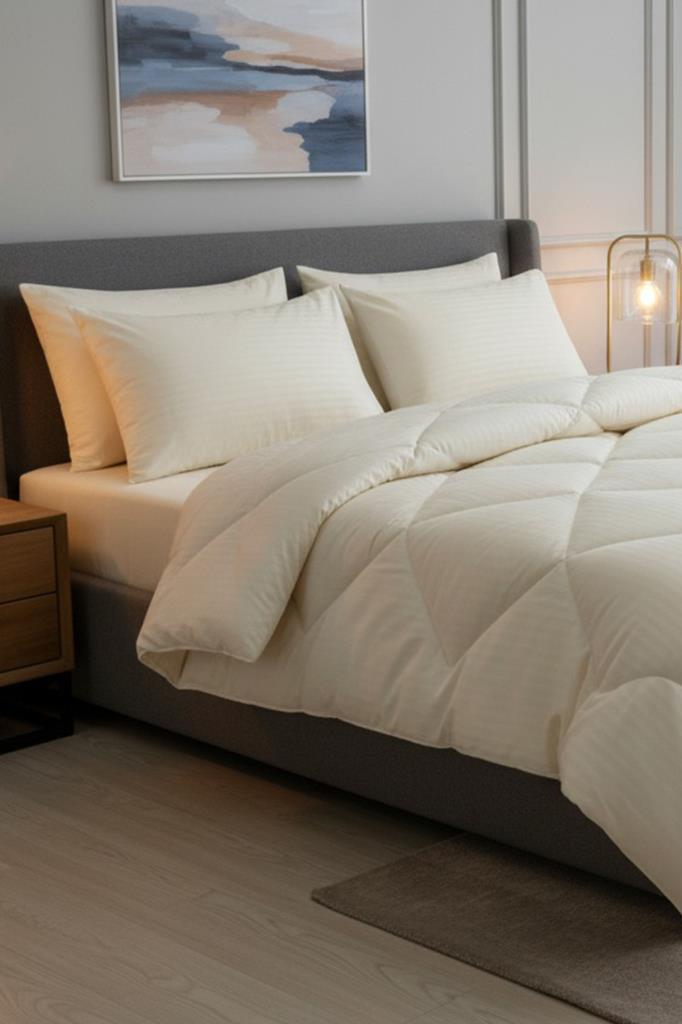 Satin Pollysaten Comforter Çift Kişilik Yorgan Seti Krem - 1