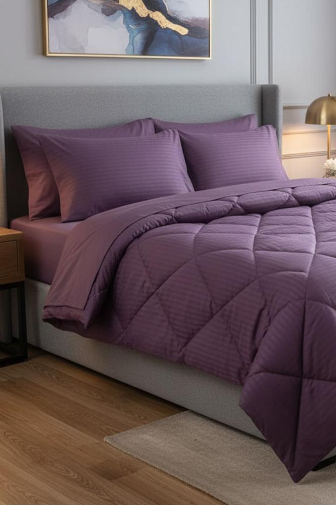 Satin Pollysaten Comforter Çift Kişilik Yorgan Seti Mürdüm - 1