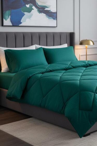 Satin Pollysaten Comforter Çift Kişilik Yorgan Seti Petrol - Çeyiz Diyarı